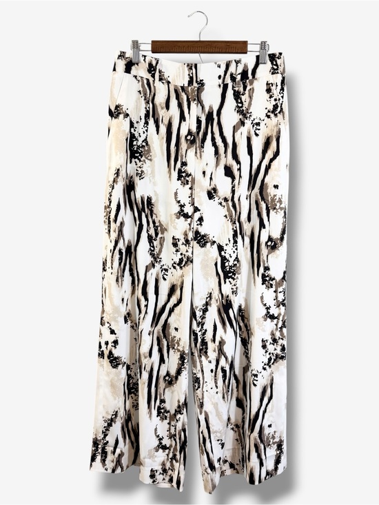 White House Black Market Pants - WHBM Animal Print Wide Leg Pants Size 10 White Tan Black Zebra Casual Office